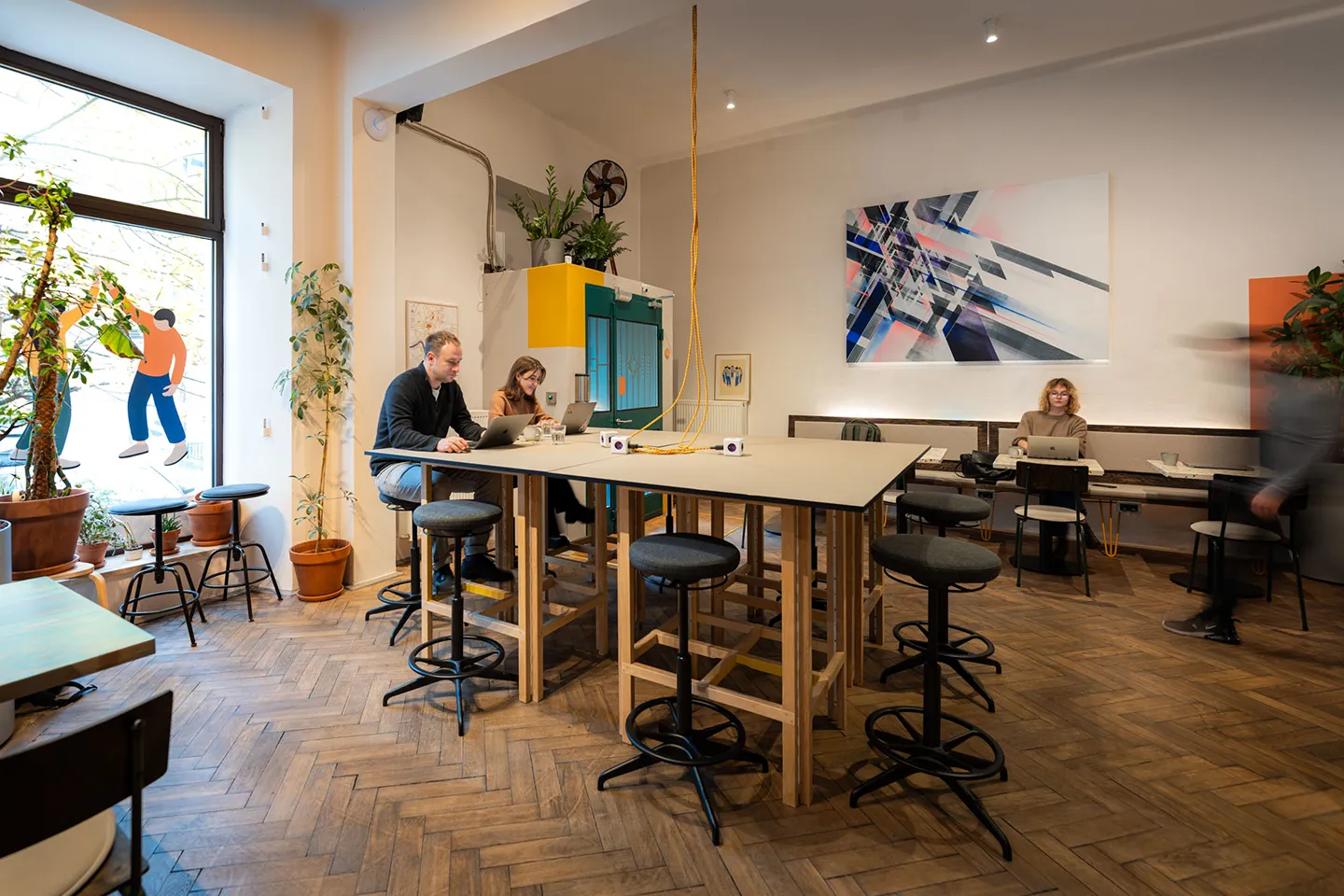 Hot desk coworking in the Yolk ClubHouse café-style workspace